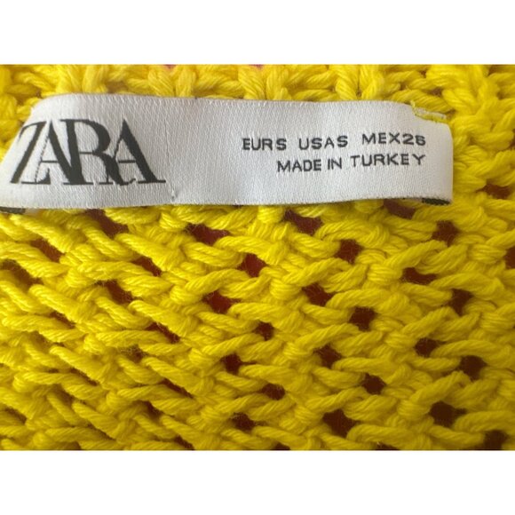 2/$30 ZARA XS Yellow Crochet Knit Cotton Tank Top With Adjustable Tie Straps - Picture 4 of 14